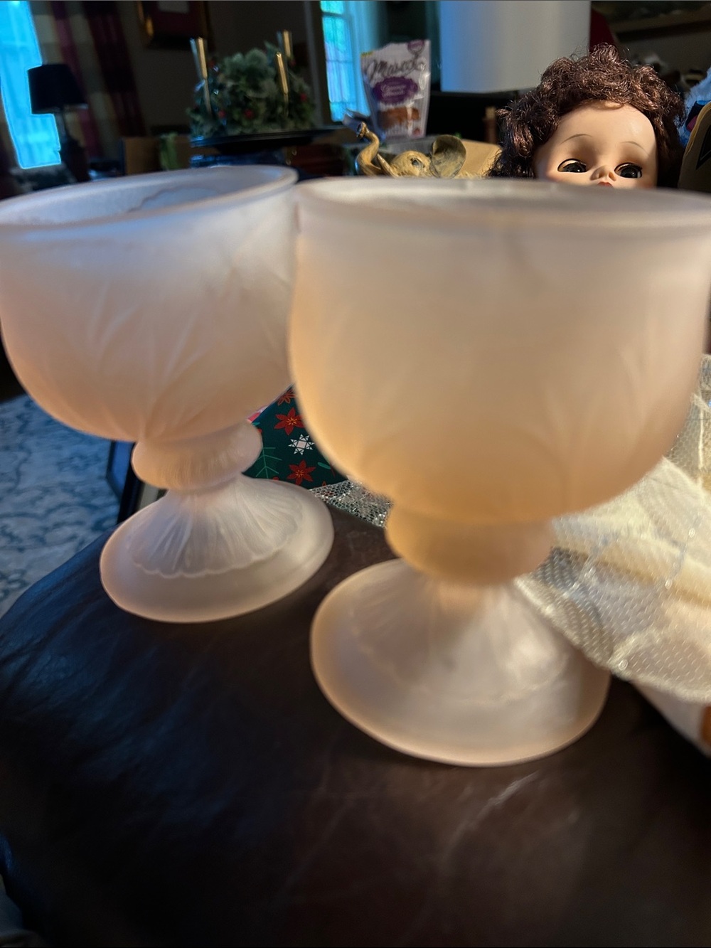 Vintage-Style Frosted Pink Glass Dessert Goblets Indiana Glass Tiara